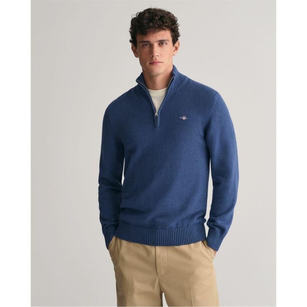 Gant Mens Micro Textured Half Zip Sweatshirt / Marine